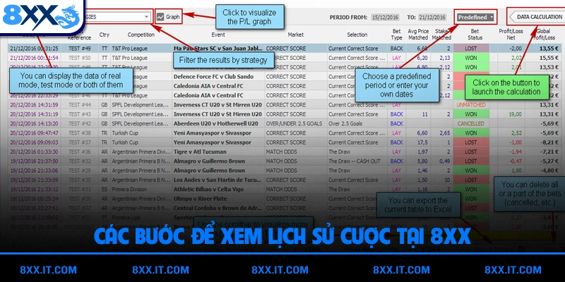 Các bước để xem lịch sử cược tại 8XX